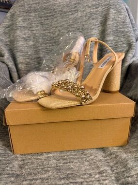 Steve Madden Beige Beaded Slingback Block Heels
